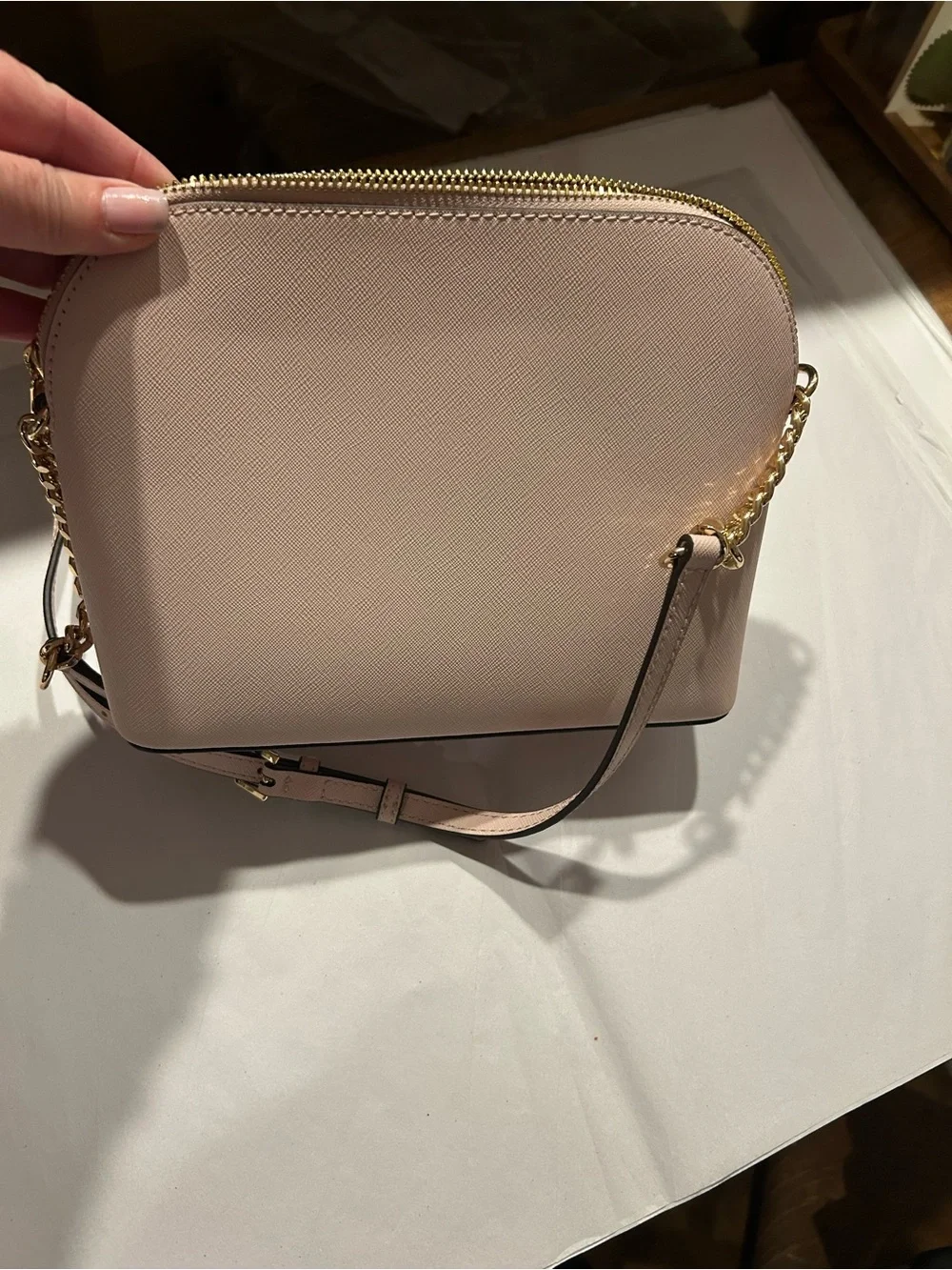 Michael Kors Pink Saffiano Crossbody with Gold Chain